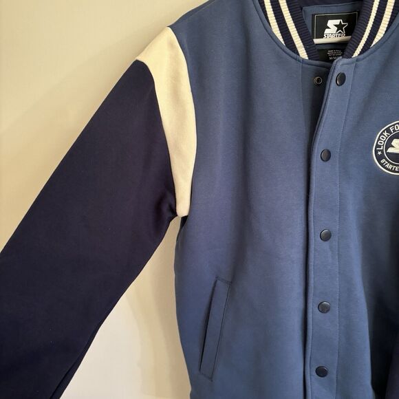 STARTER Varsity Jacket Button Down Blue Logo Sports - Mens Size Medium - Picture 4 of 8